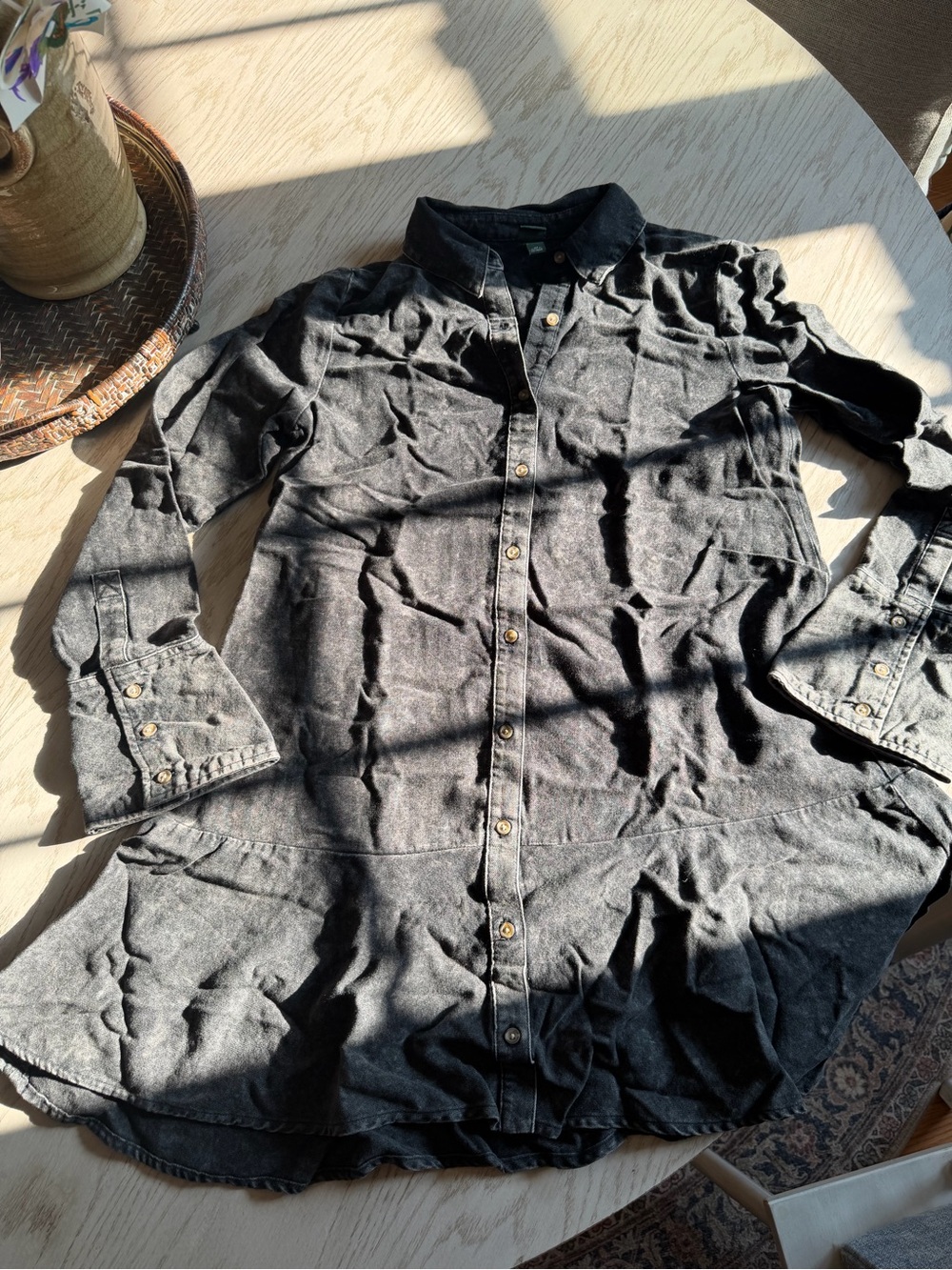 NWOT Button-Front Long Shirt Dress in Washed Charcoal
